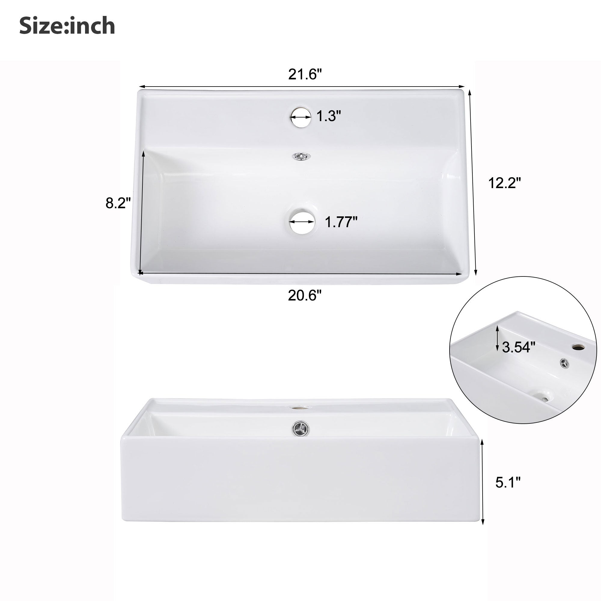 Modern Wood Bathroom Vanity with Ceramic Sink, Left Side Storage, 21.6' W x 1...