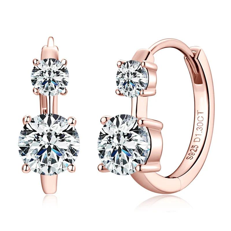 1.30ct D Moissanite Hoop Stud Earrings 925 Sterling Silver Mini Hoops Women