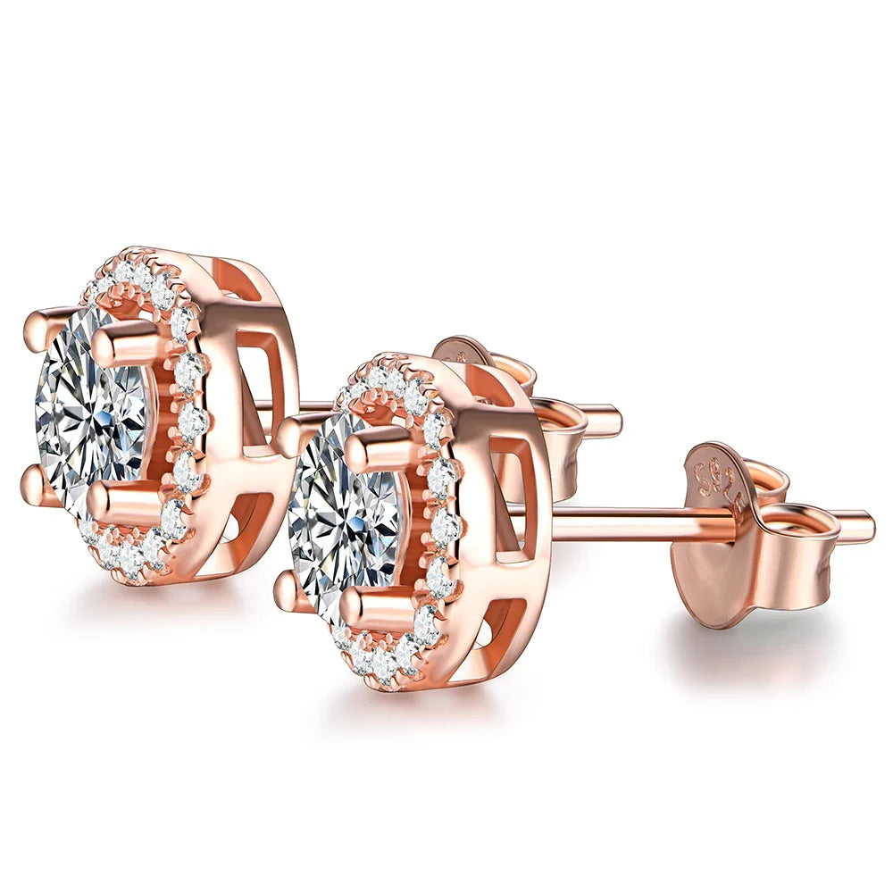 1 Carat D Color Moissanite Stud Earrings 18K Gold Plated 925 Silver