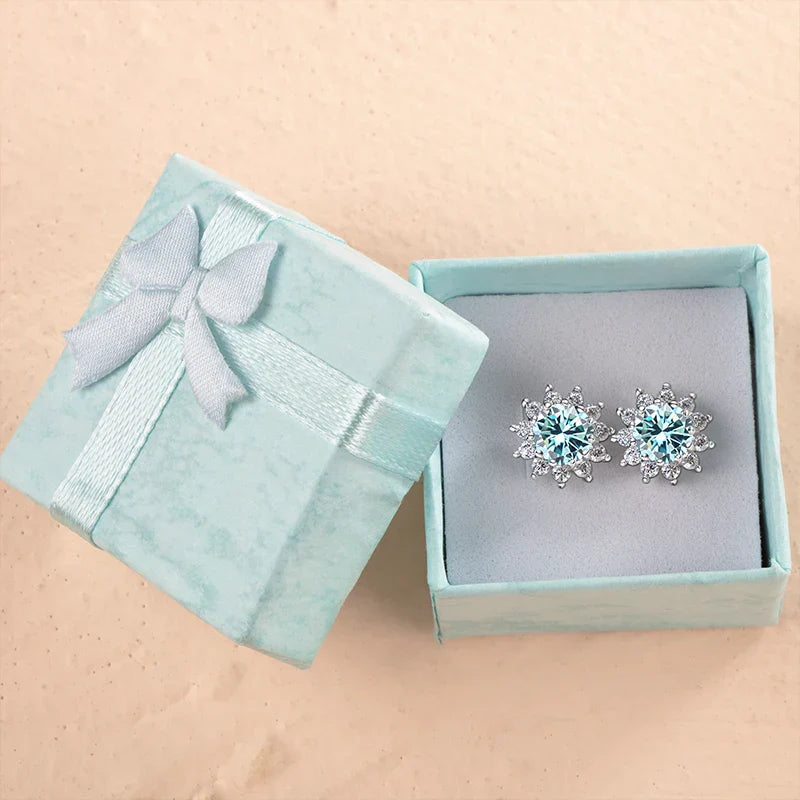 1 Ct D Color Moissanite Earrings 925 Sterling Silver Sunflower Studs For Women Wedding
