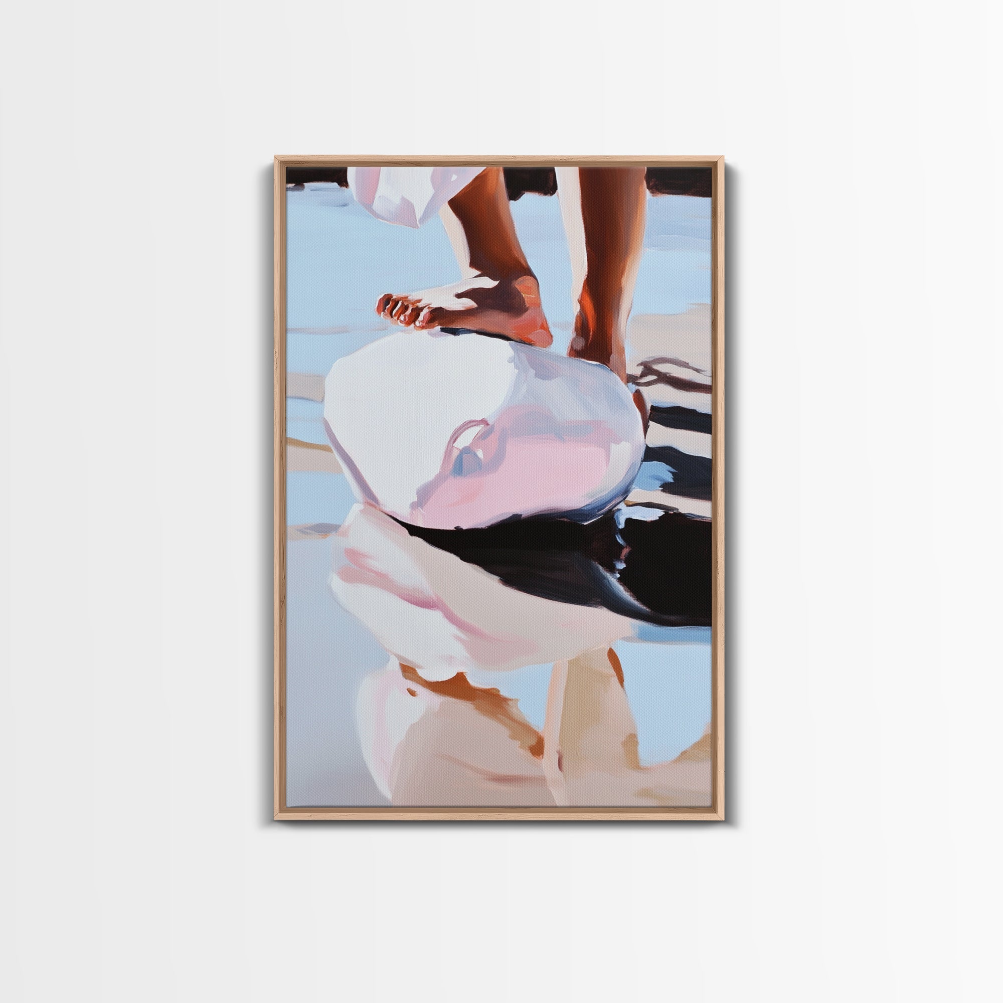 Foot on Sphere, Abstract Art, Surreal Decor, Pastel Aesthetic, Framed Canvas Print, Modern Home, Unique Wall Art, Living Room Painting