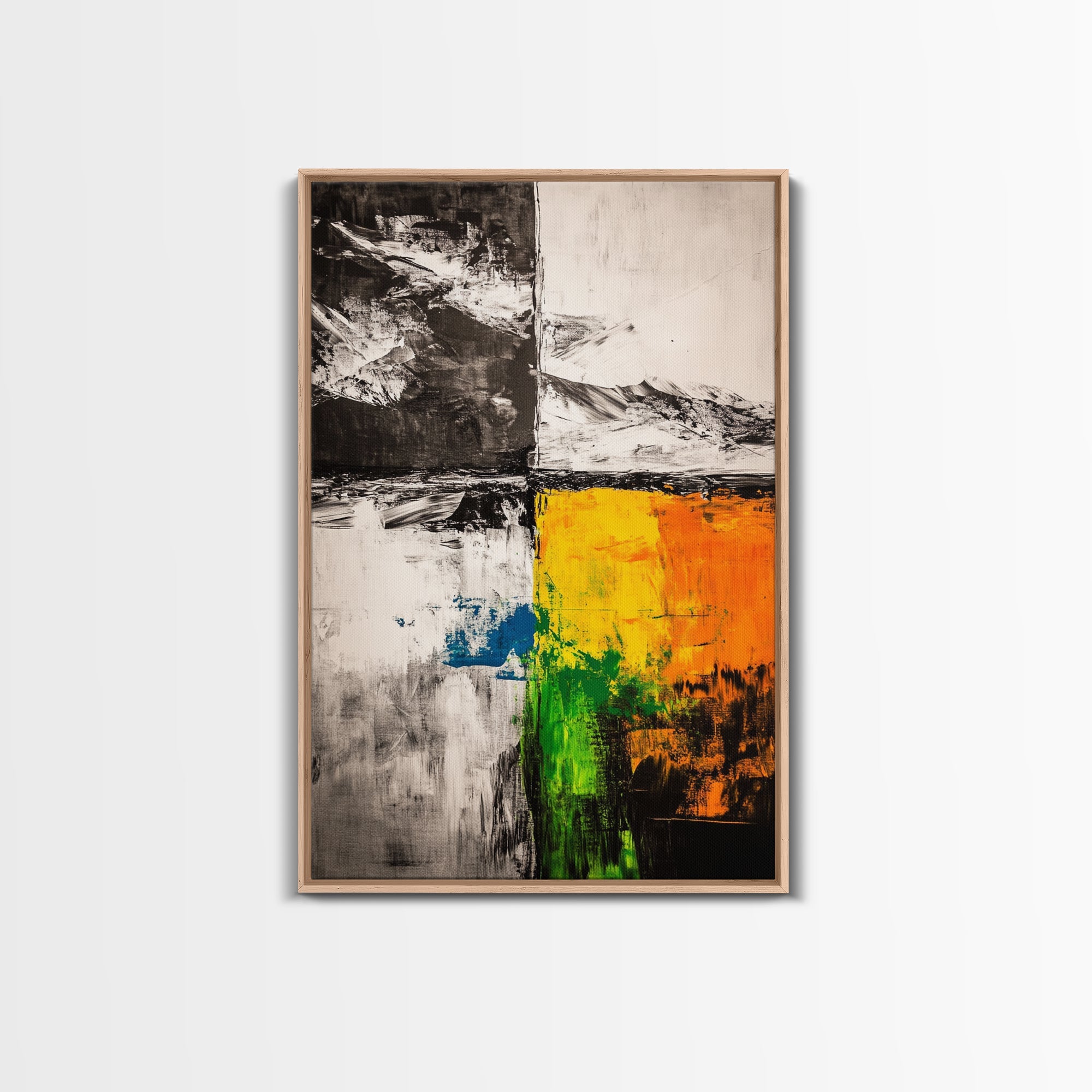 Color Block, Abstract Art, Geometric Style, Modern Painting, Vibrant Yellow, Black and White, Contemporary Wall Decor, Canvas Print