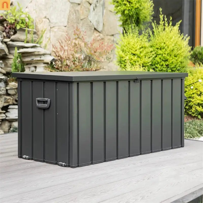 Outdoor Storage Deck Box Steel Dark Gray Lockable 100 Gallon