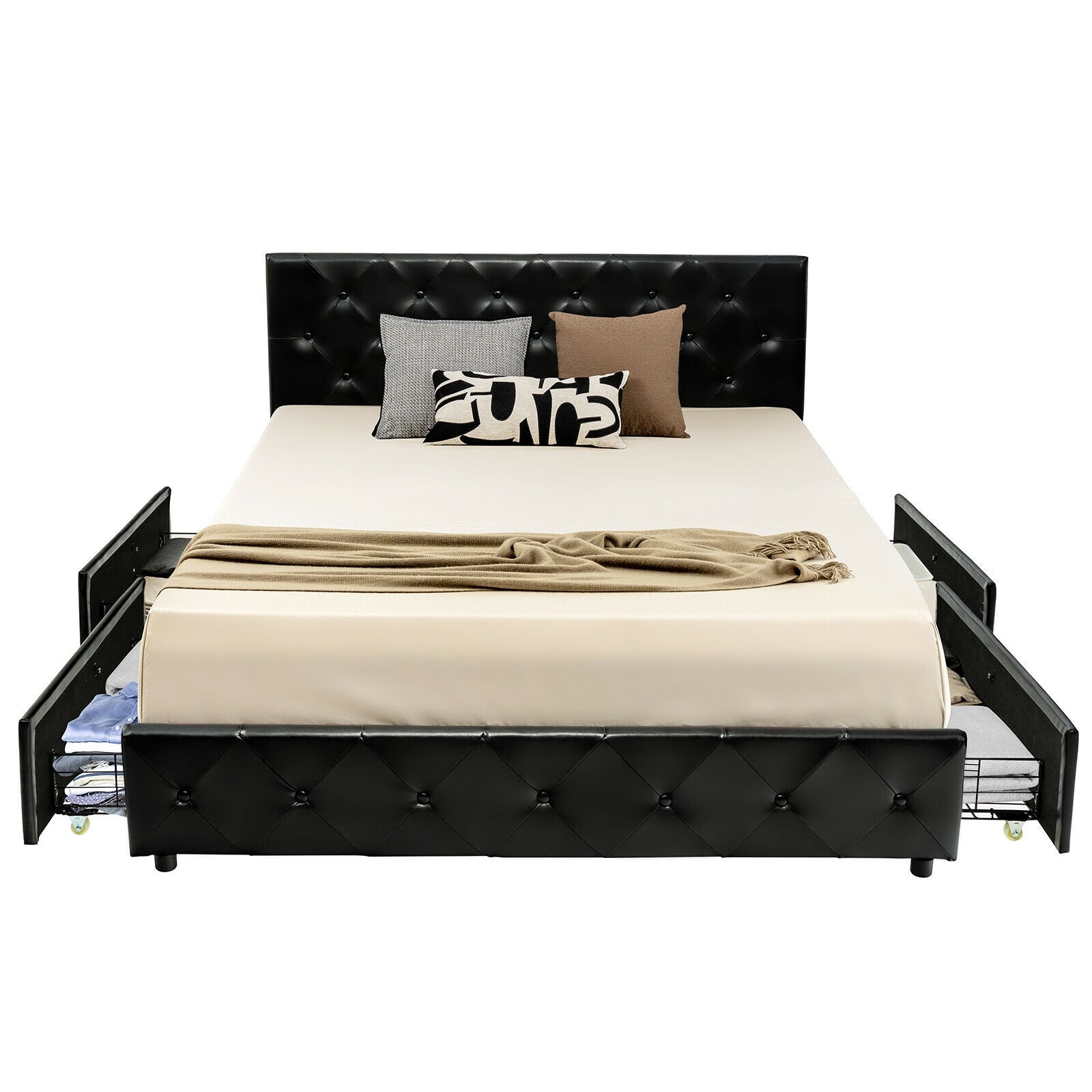 Full/Queen PU Leather Upholstered Platform Bed with 4 Drawers