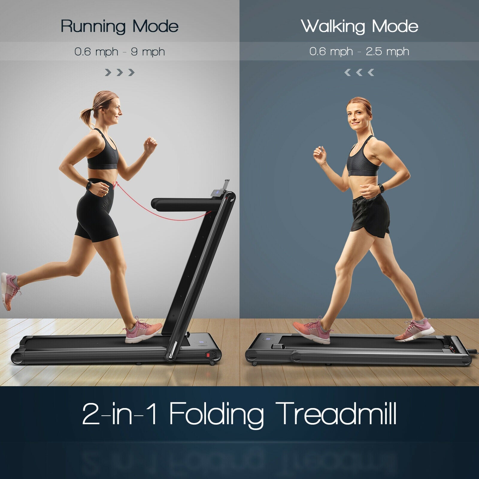2-in-1 Folding Treadmill with Dual LED Display