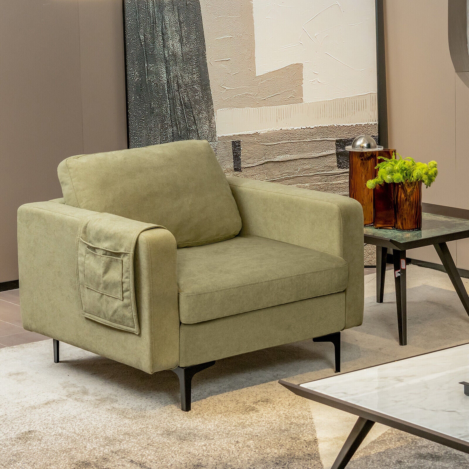 Modern Accent Armchair with Side Storage Pocket