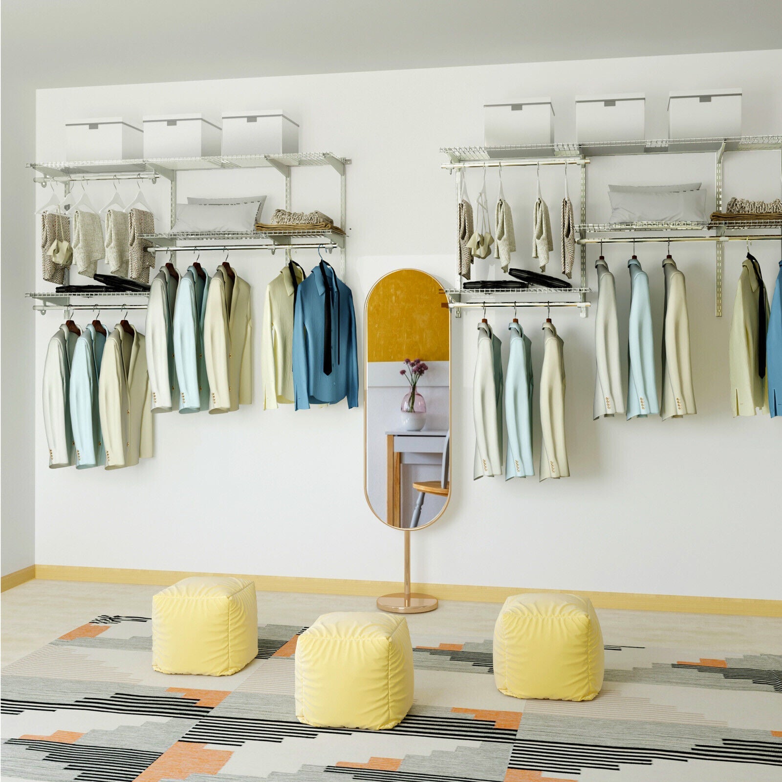 Custom Closet Organizer Kit 3 to 5 Feet Wall-Mounted Closet System with Hang Rod