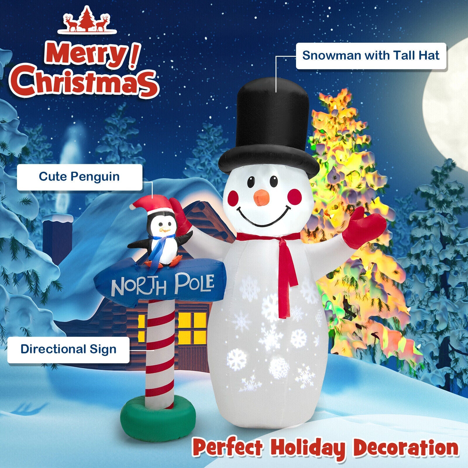 6 Feet Inflatable Christmas Decoration with Built-in Snowflake Projector