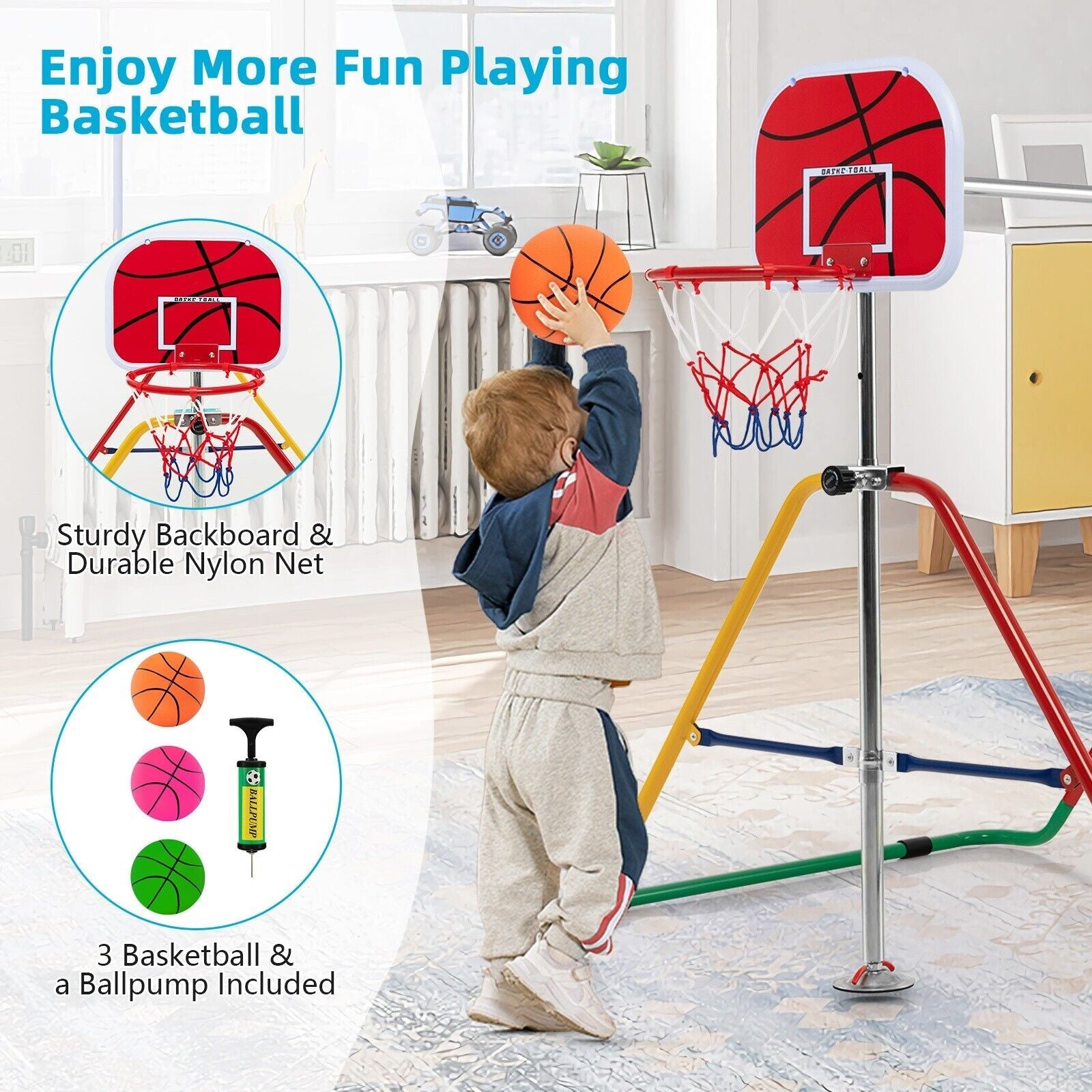 Kids Folding Horizontal Bar with 4 Adjustable Heights