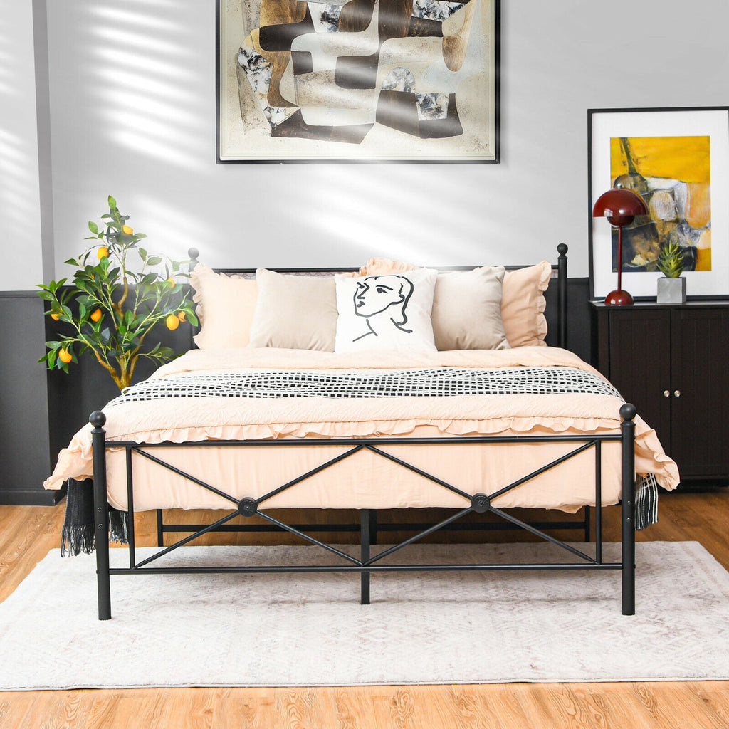 Full/Queen Size Metal Bed Frame Platform with Headboard