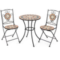 3 Pieces Patio Bistro Set with 1 Round Mosaic Table and 2 Folding Chairs