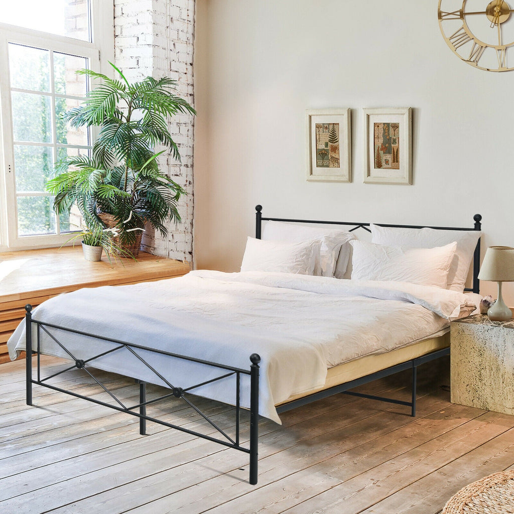 Full/Queen Size Metal Bed Frame Platform with Headboard