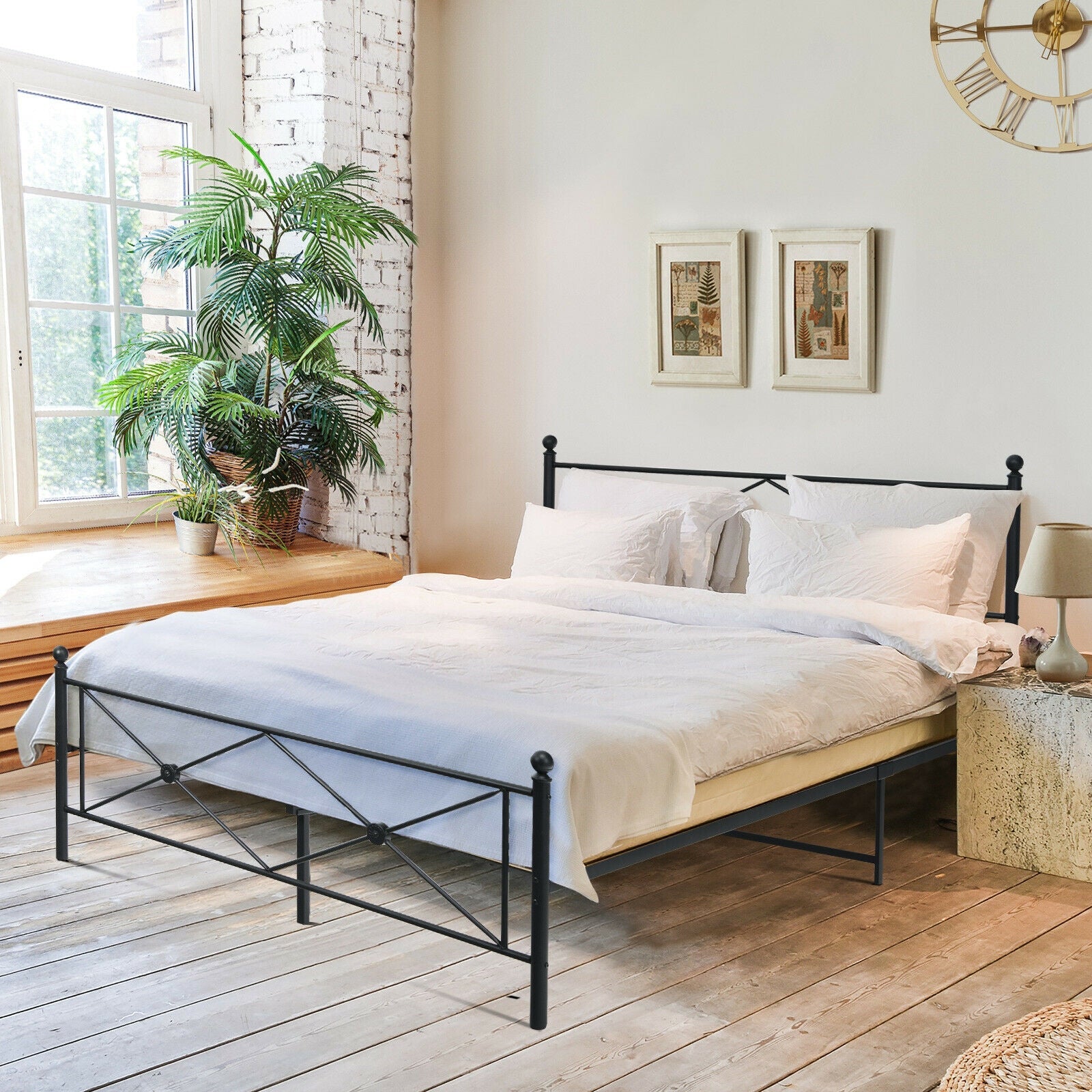 Full/Queen Size Metal Bed Frame Platform with Headboard