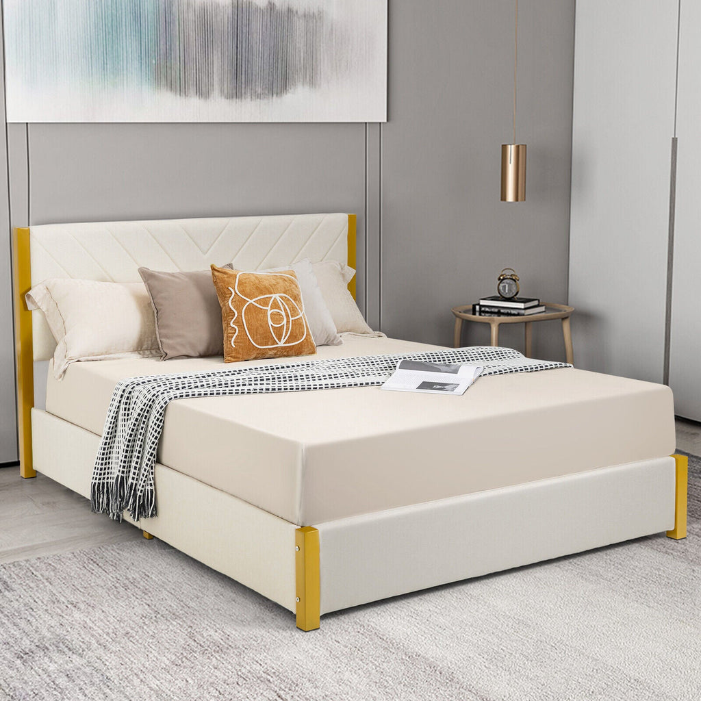 Full Size/Queen Size Upholstered Bed Frame with Adjustable Headboard and 4 Drawers