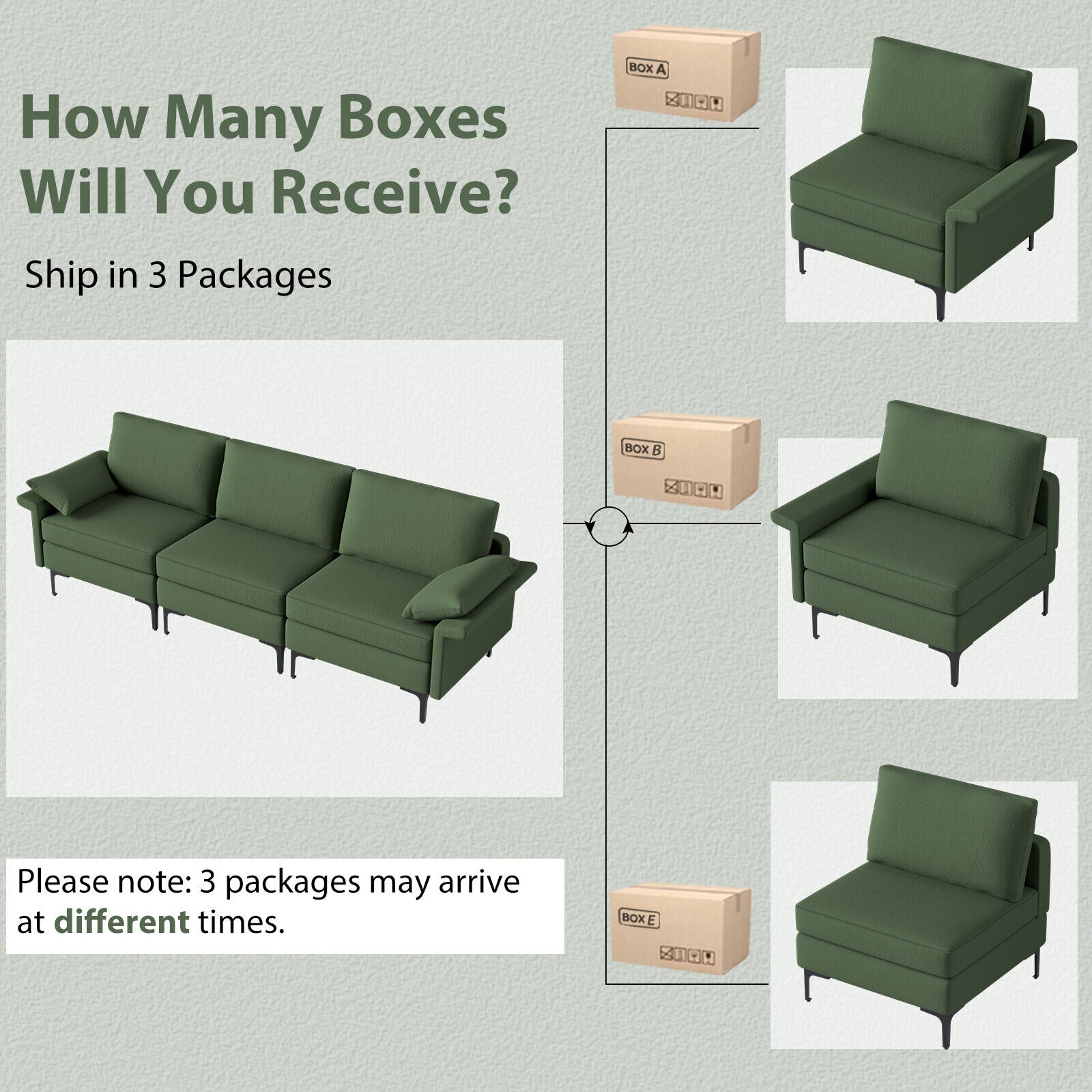 Large 3-Seat Sofa Sectional with Metal Legs for 3-4 people