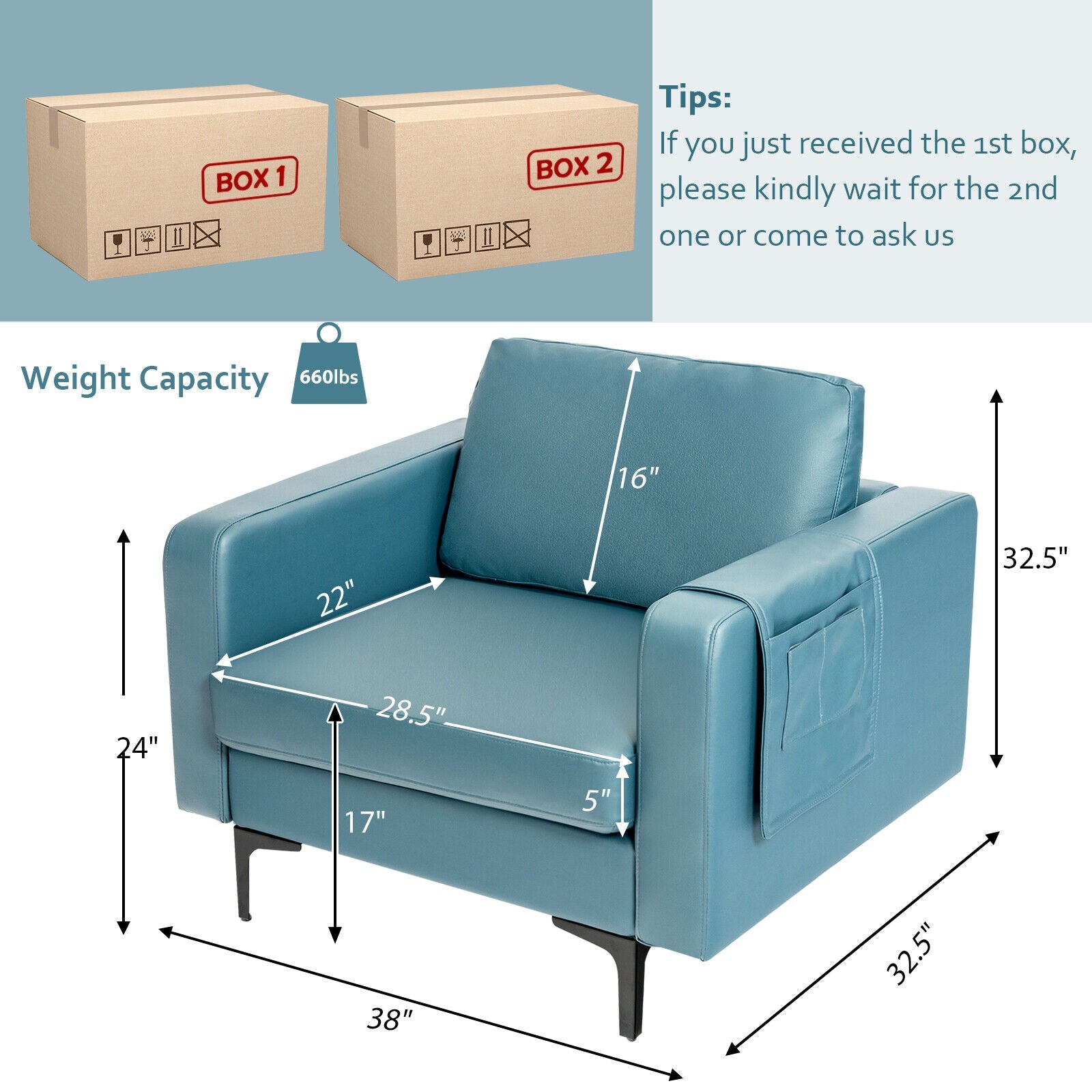 Modern Accent Armchair with Side Storage Pocket