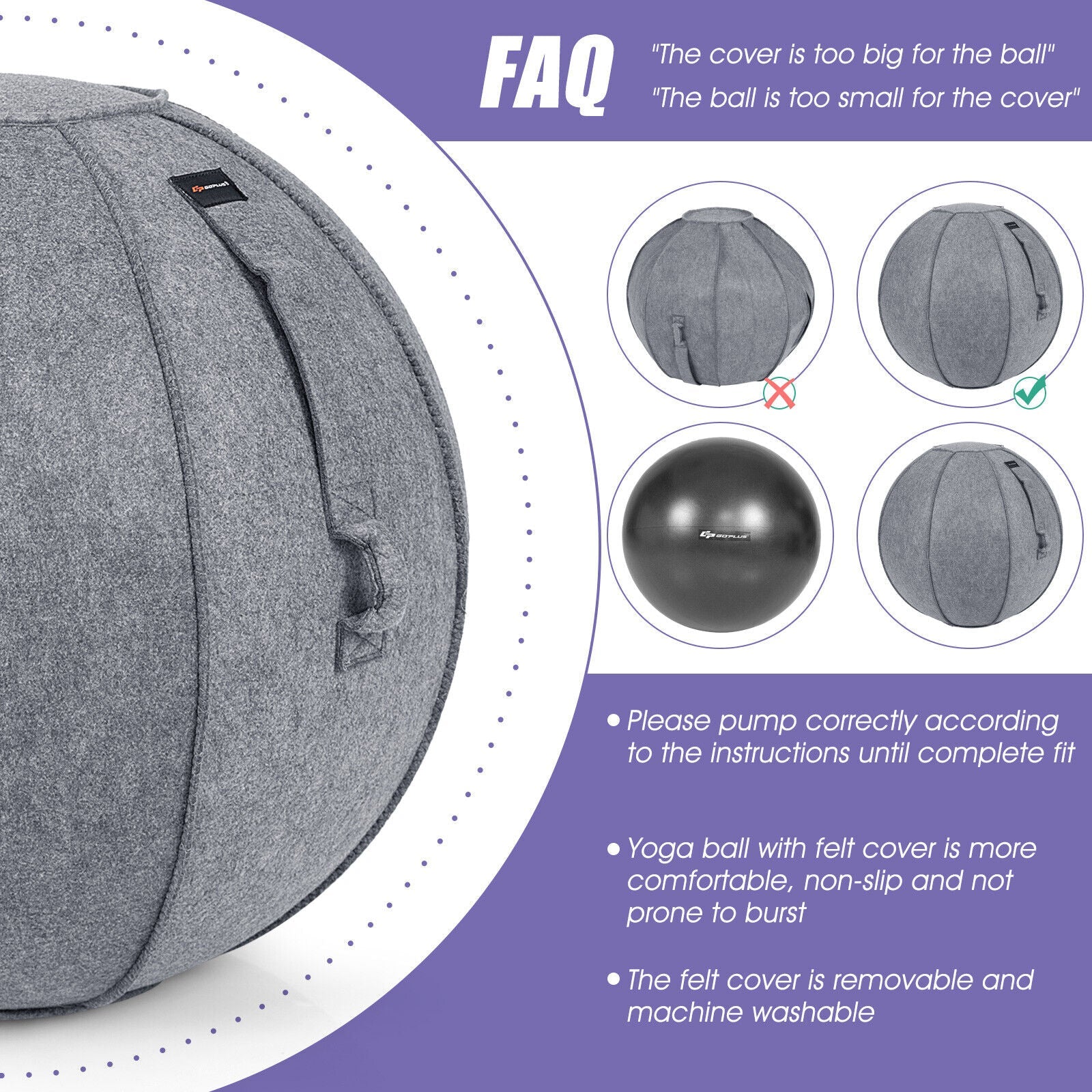 Yoga Sitting Ball with Felt Cover and Air Pump