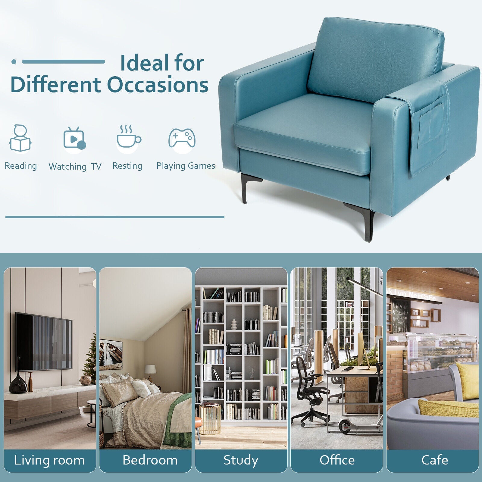 Modern Accent Armchair with Side Storage Pocket