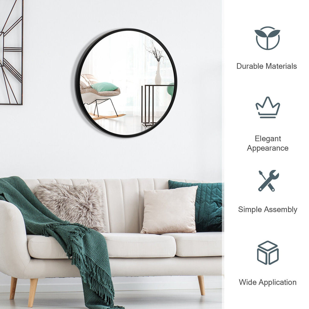 16-inch Round Wall Mirror with Aluminum Alloy Frame
