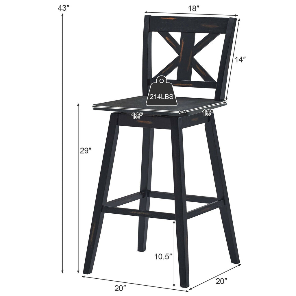 Set of 2 360-Degree Swivel Bar Stools for Home Restaurant