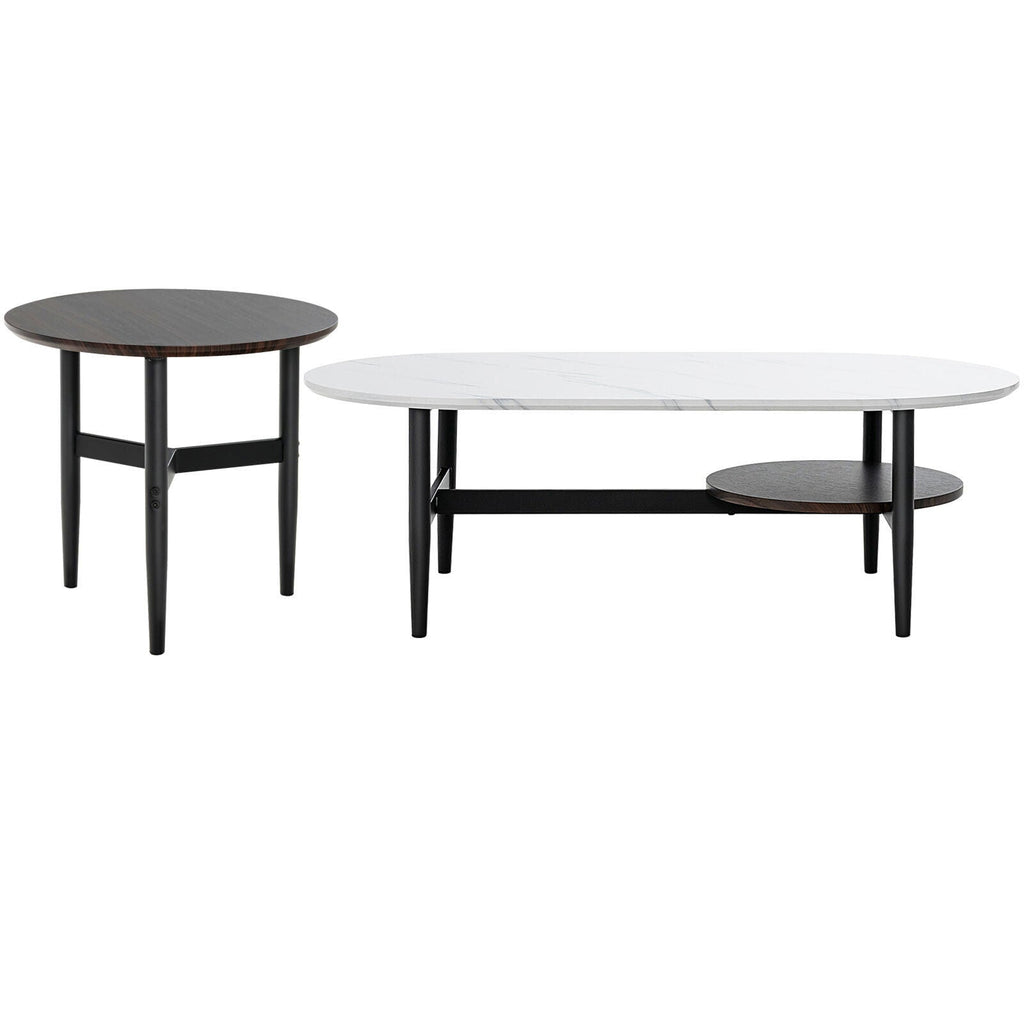 Set of 2 Modern Nesting Coffee Table with Extra Storage Shelf-White