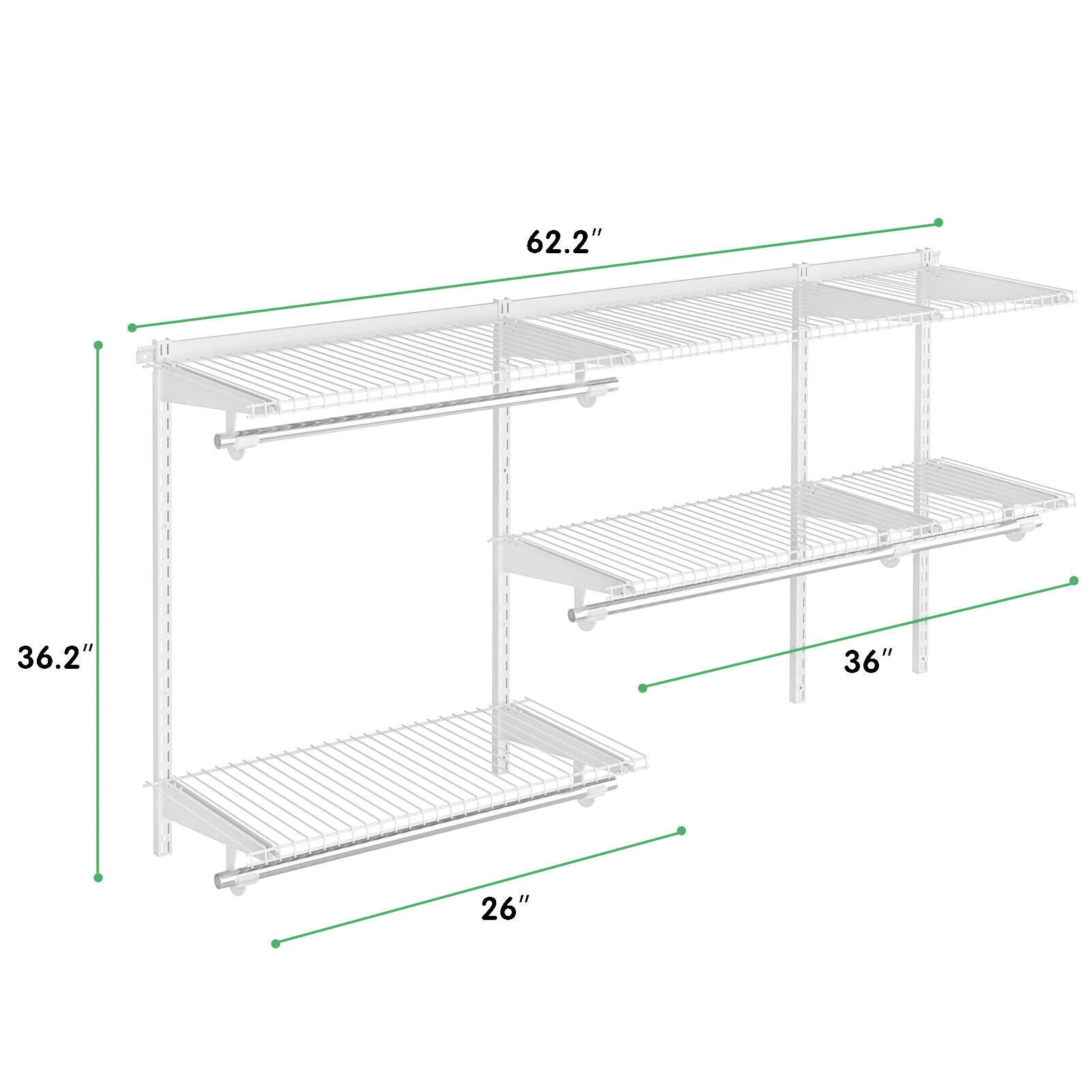 Custom Closet Organizer Kit 3 to 5 Feet Wall-Mounted Closet System with Hang Rod