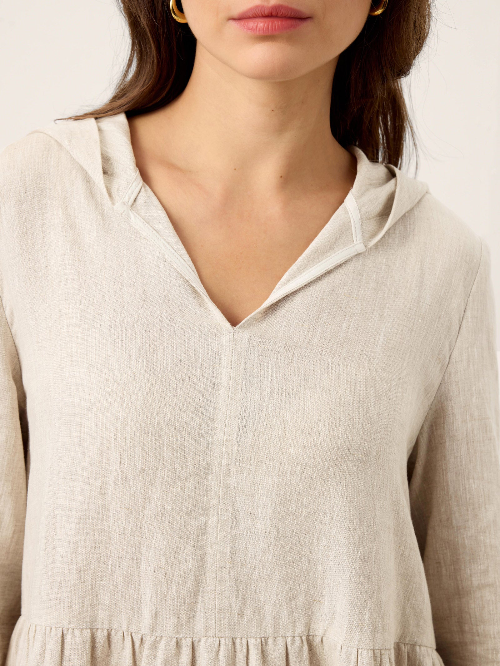 100% Linen Sculpted-Hood Caftan Midi Dress LINETTE