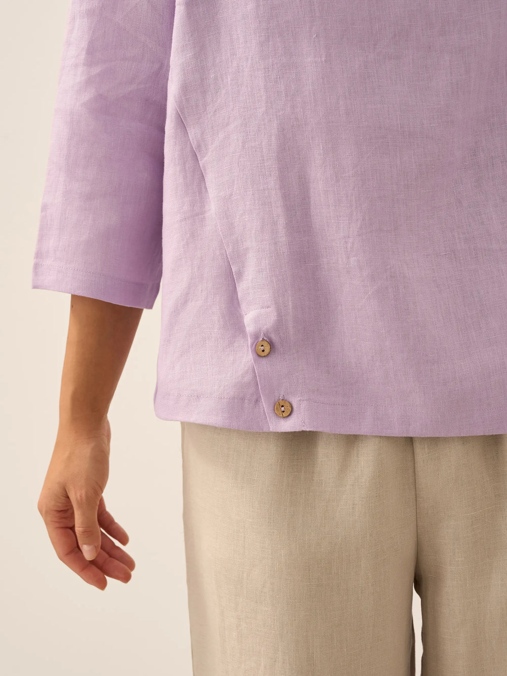 Linen Gingham Checked Round Soft-Fold Collar Top LAURA