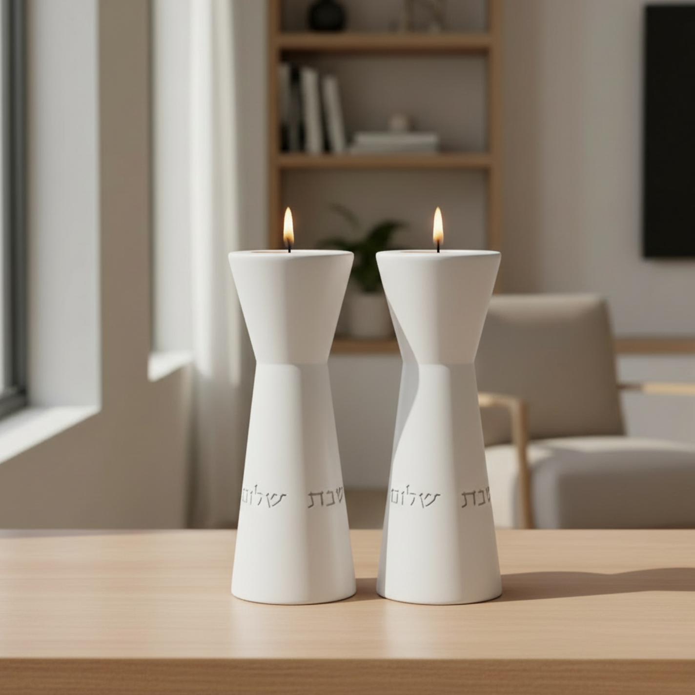 Concrete Candle Holder Pair for Shabbat – Aura Series