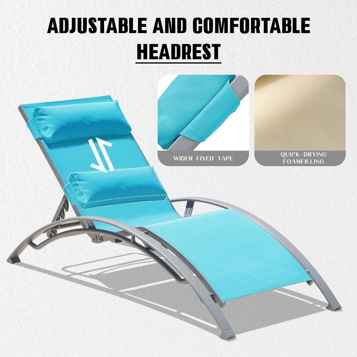 Outdoor Lounge Chair Aluminum Lake Blue Textilene 5 Position Set 2 350 LB