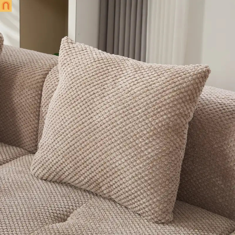 Sectional Sofa L-Shape Polyester Taupe 4 Seat Ottoman 3 Pillows 104 In
