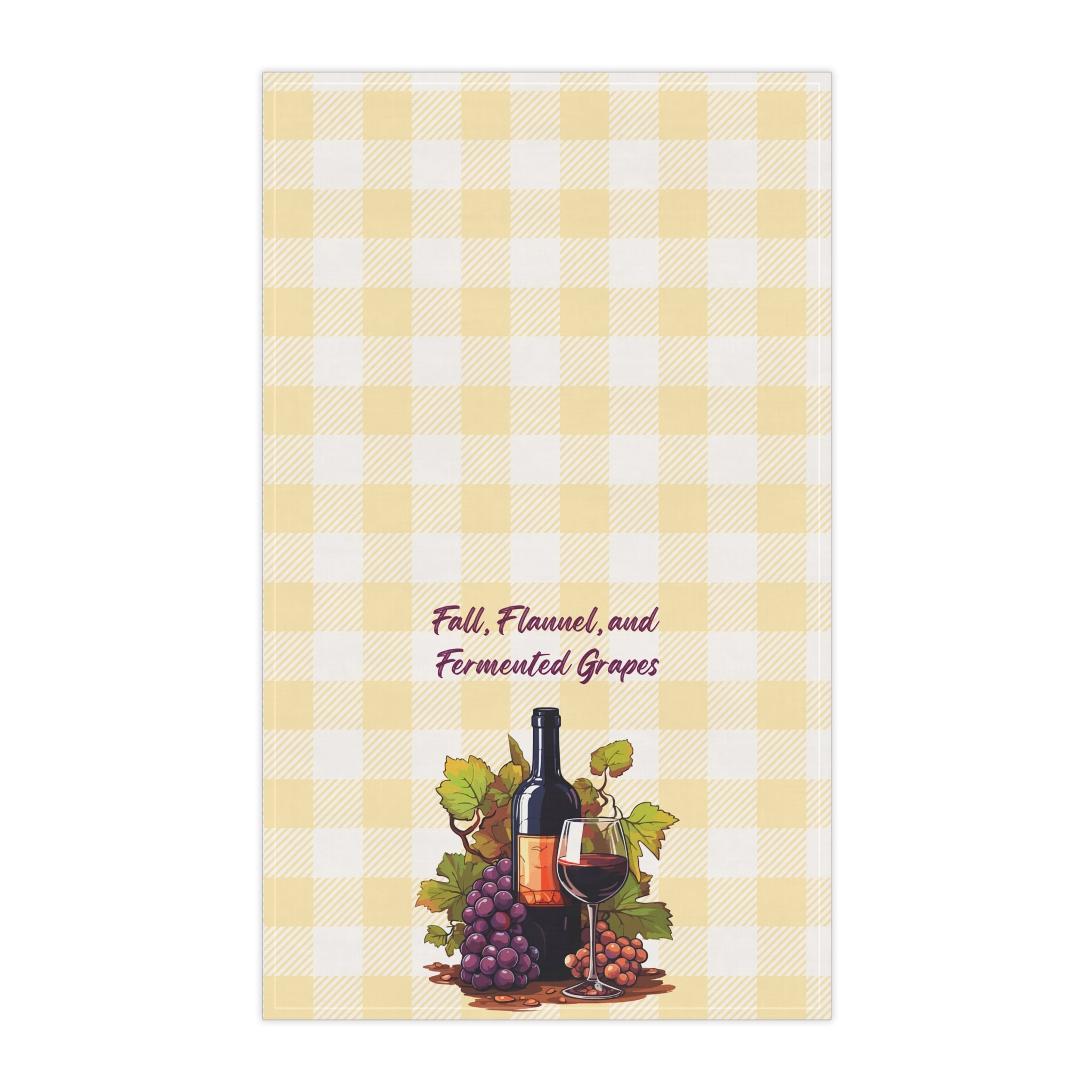 "Fall, Flannel and Fermented Grapes" Autumn Wine-Themed Tea Towels, Rustic Kitchen Decor, Festive Gift for Wine Lovers, Seasonal Home Accent, Fall Cooking Essentials