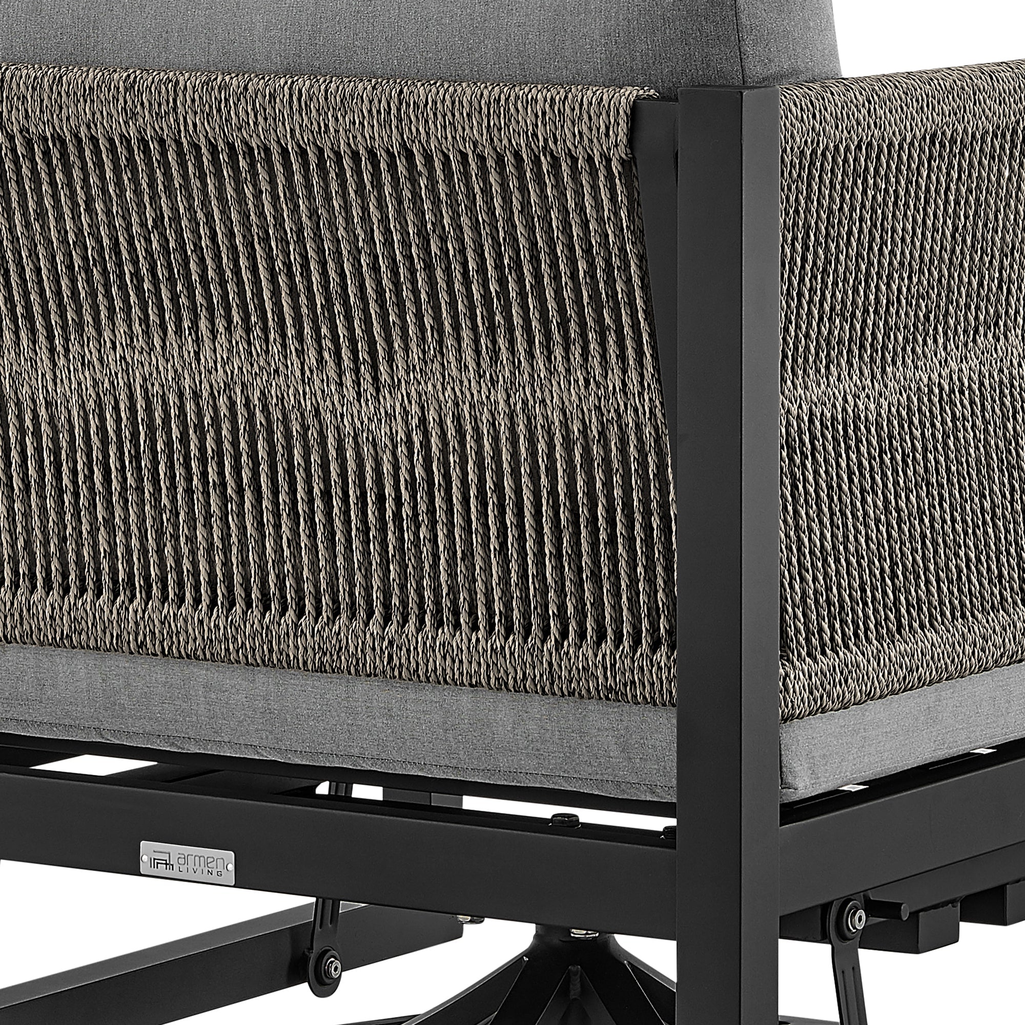 Outdoor Swivel Glider Lounge Chair Aluminum Black Gray Cushion 360 Degree