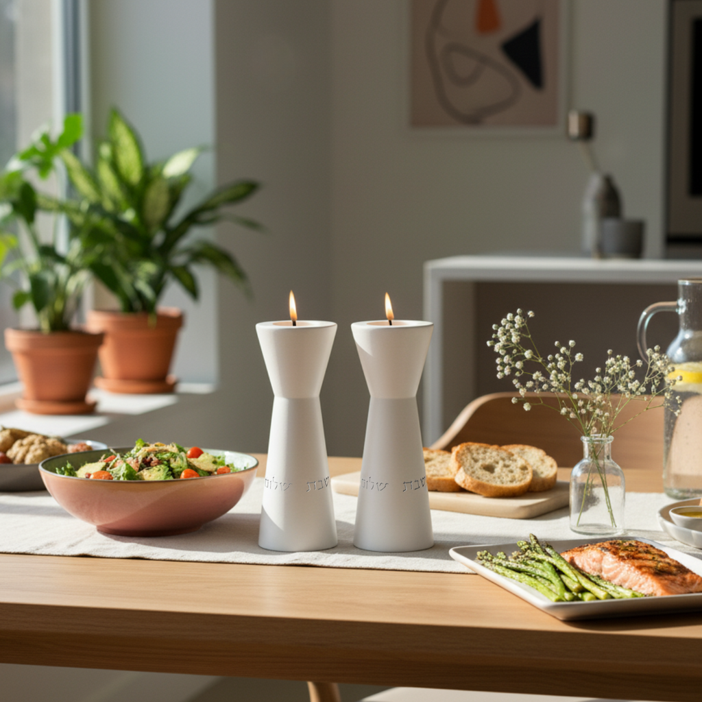 Concrete Candle Holder Pair for Shabbat – Aura Series