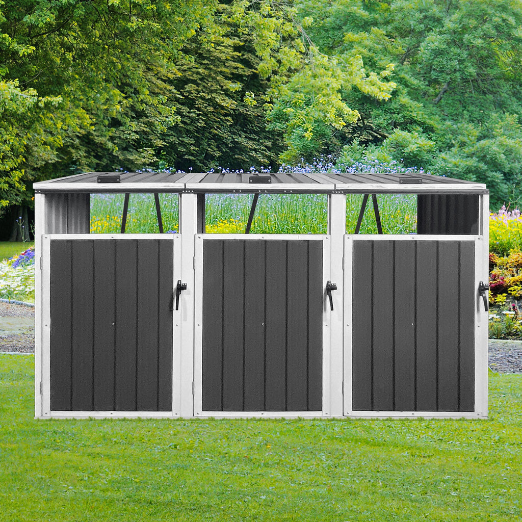 Outdoor Trash Can Shed Galvanized Steel 3 Bin
