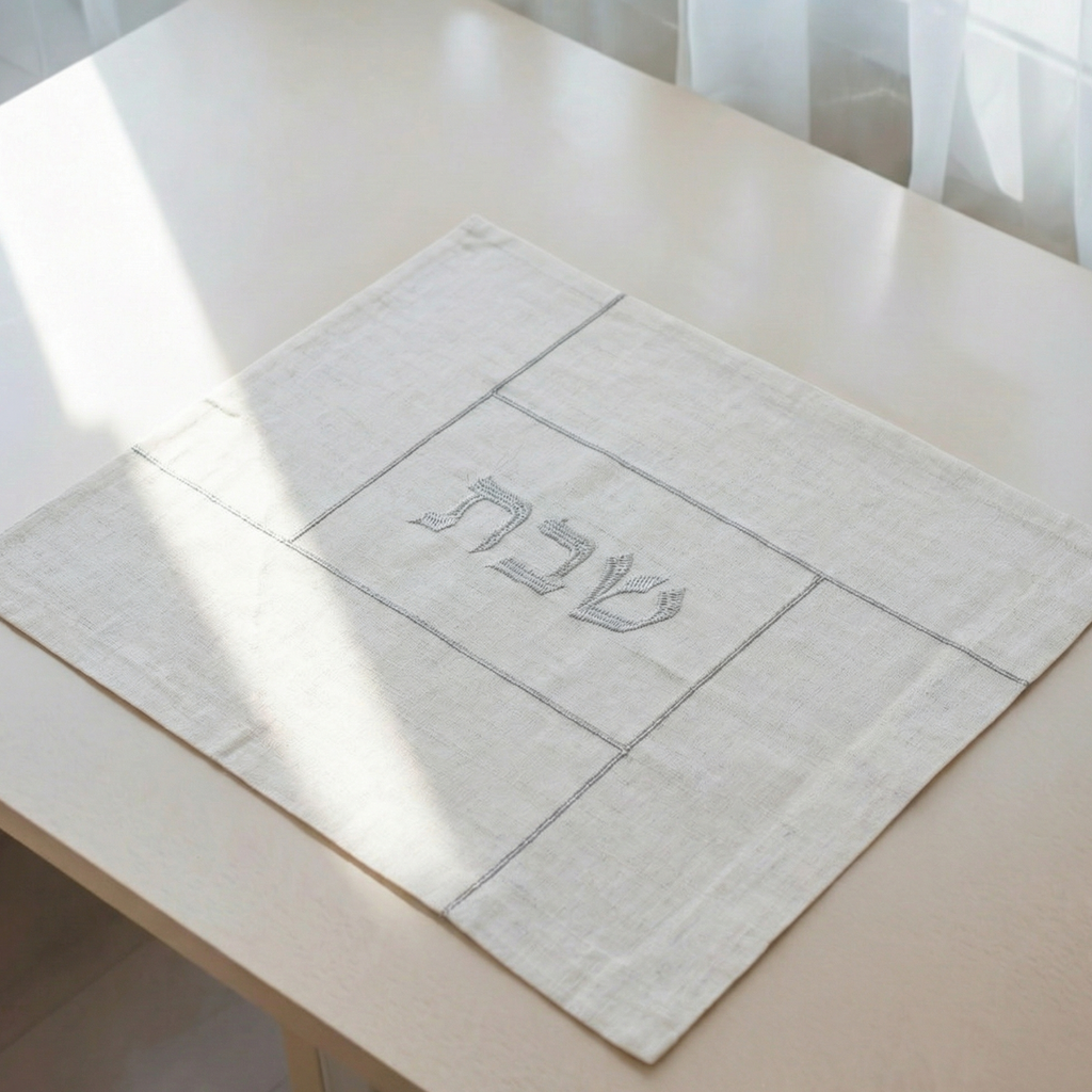 Minimalist Challah Cover Made from Premium Linen Fabric - Shabbat Series