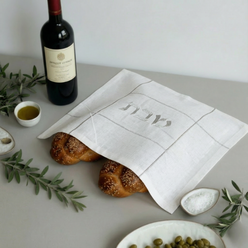 Minimalist Challah Cover Made from Premium Linen Fabric - Shabbat Series