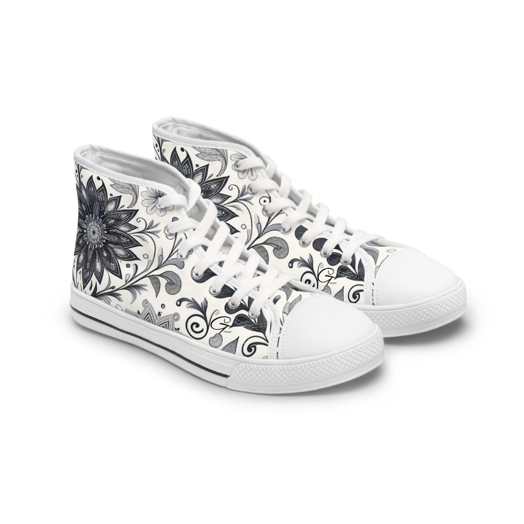 Elegant Floral Women's High Top Sneakers | Stylish Footwear for All Occasions, Casual Wear, Unique Gifts, Trendy Sneakers, Fashion Footwear