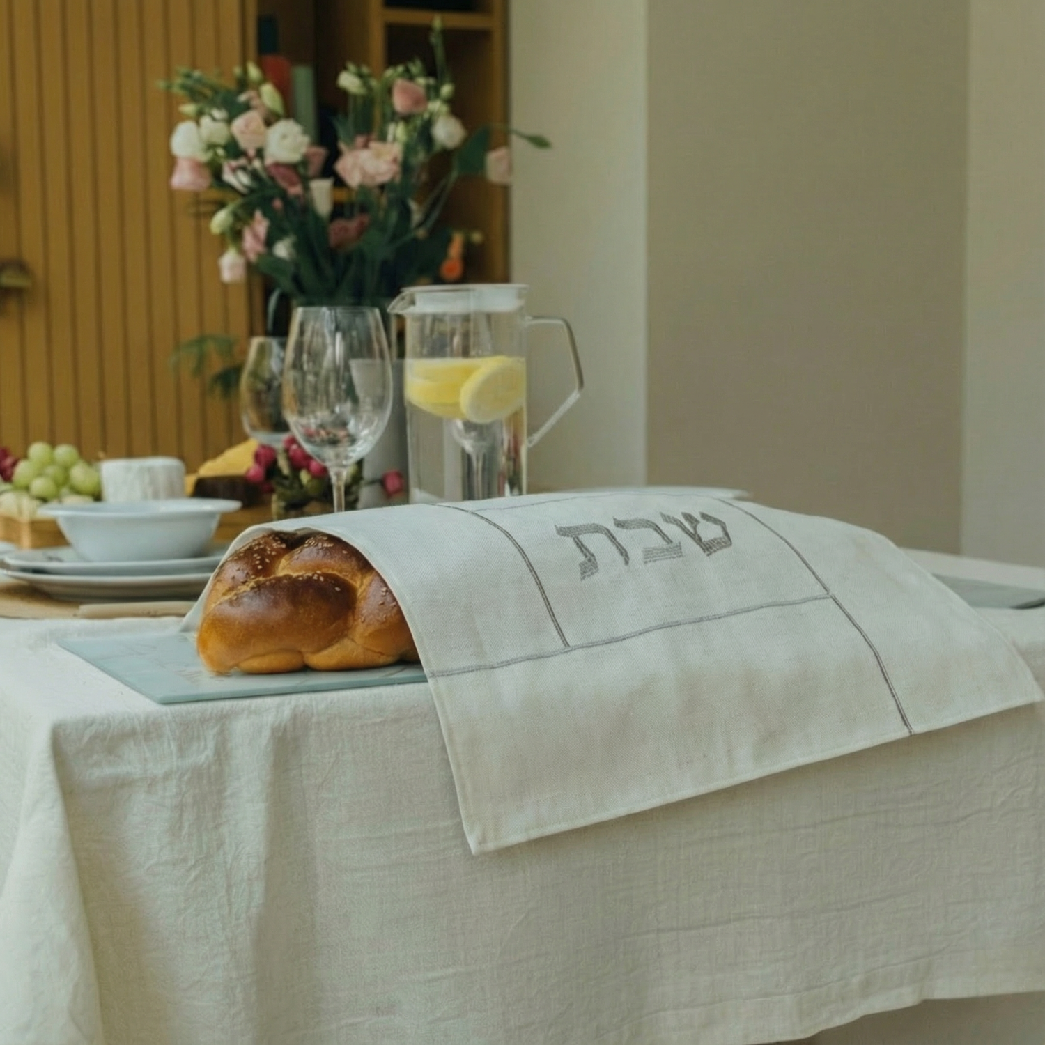 Minimalist Challah Cover Made from Premium Linen Fabric - Shabbat Series