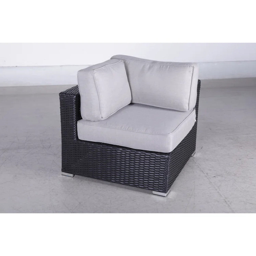 Outdoor Sectional Set HDPE Wicker Aluminum Black L-Shape 94 In 300 LB
