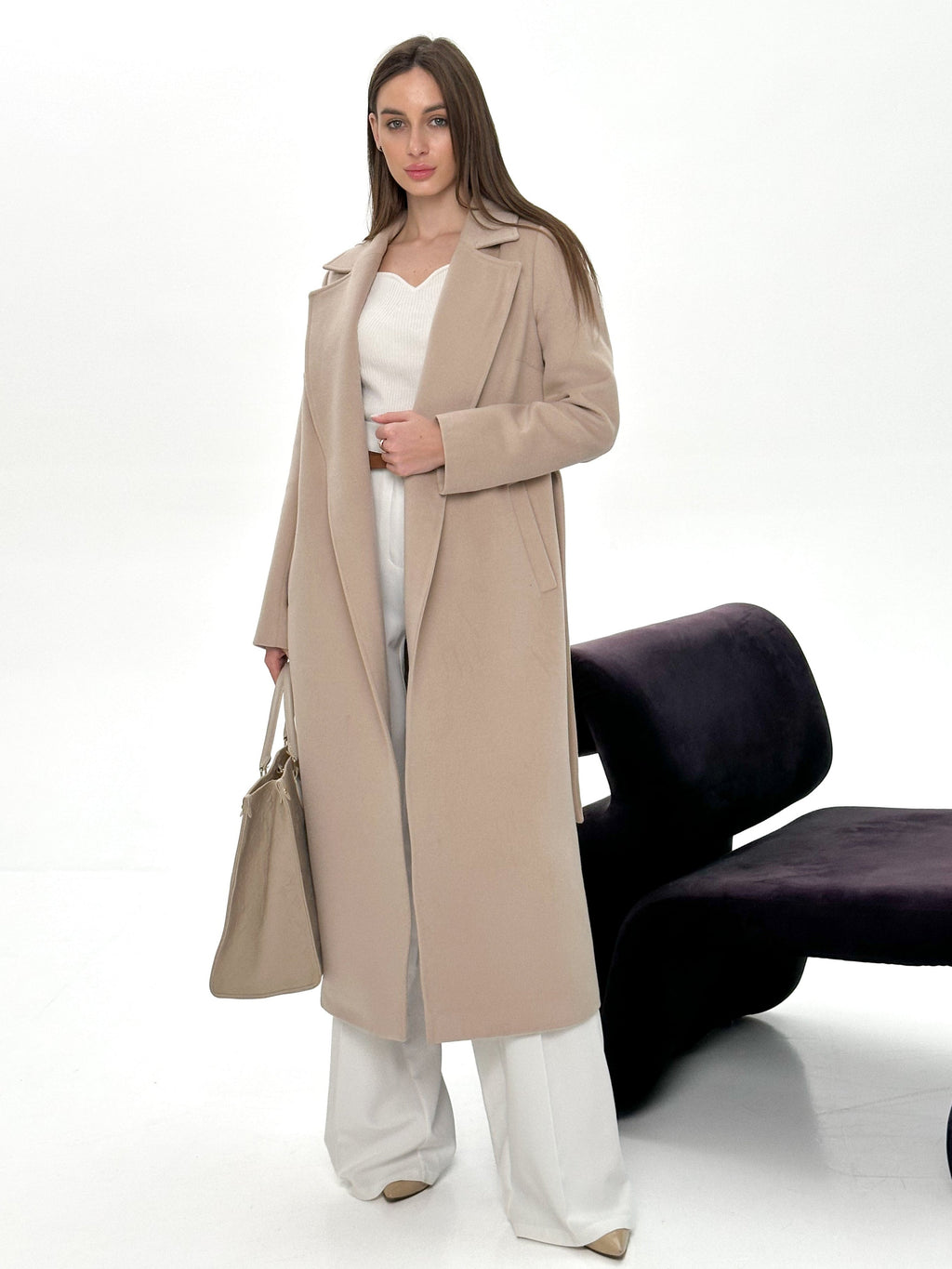 Astoria Classic Wraparound Wool Blend Coat in Nude