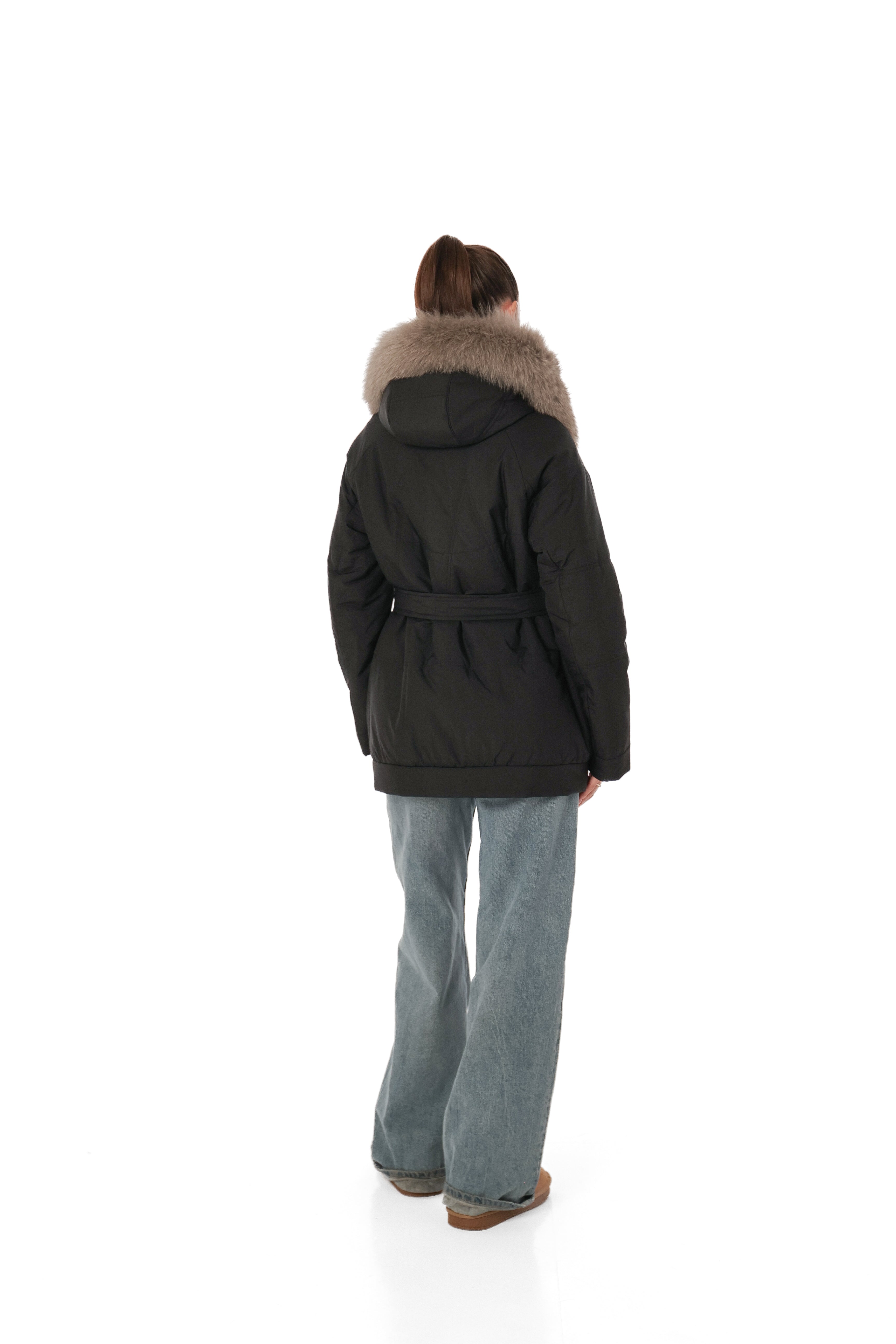 Genuine Polar Fox Camel Wool Blend Coat