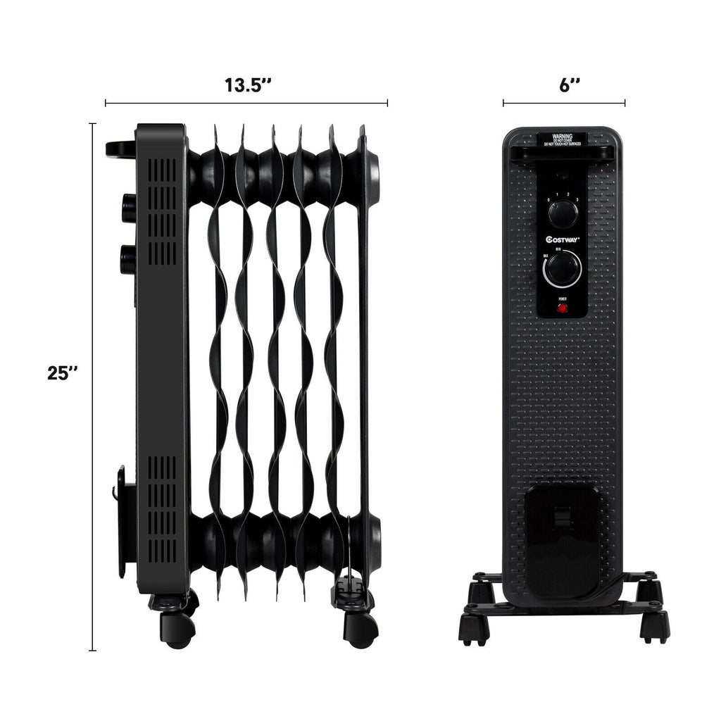 1500 W Oil-Filled Heater Portable Radiator Space Heater with Adjustable Thermostat