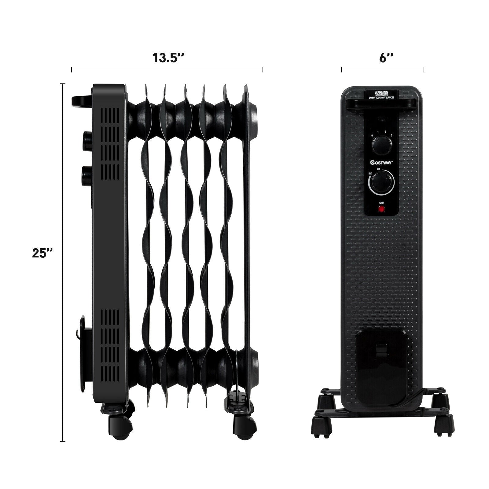1500 W Oil-Filled Heater Portable Radiator Space Heater with Adjustable Thermostat