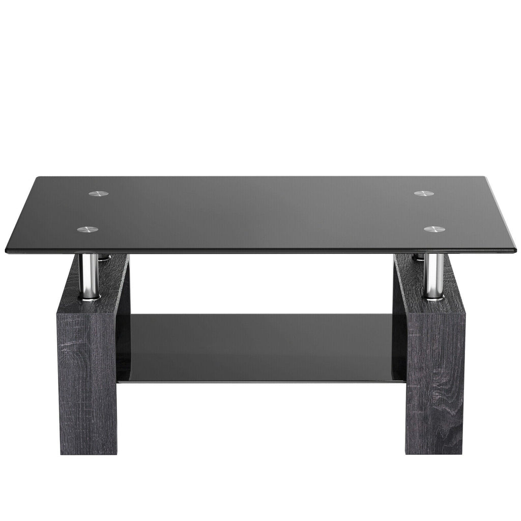 Rectangular Tempered Glass Coffee Table with Shelf