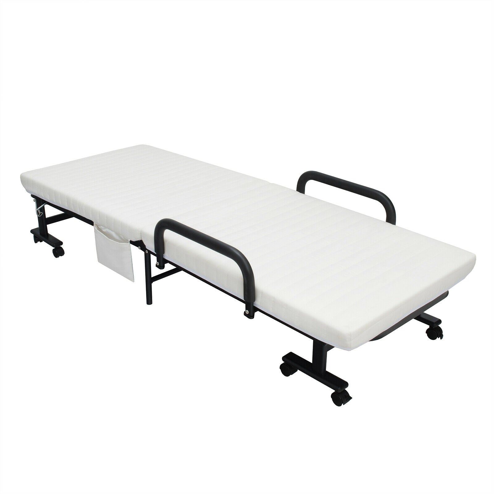 Adjustable Folding Guest Bed Frame with Mattress and Wheels