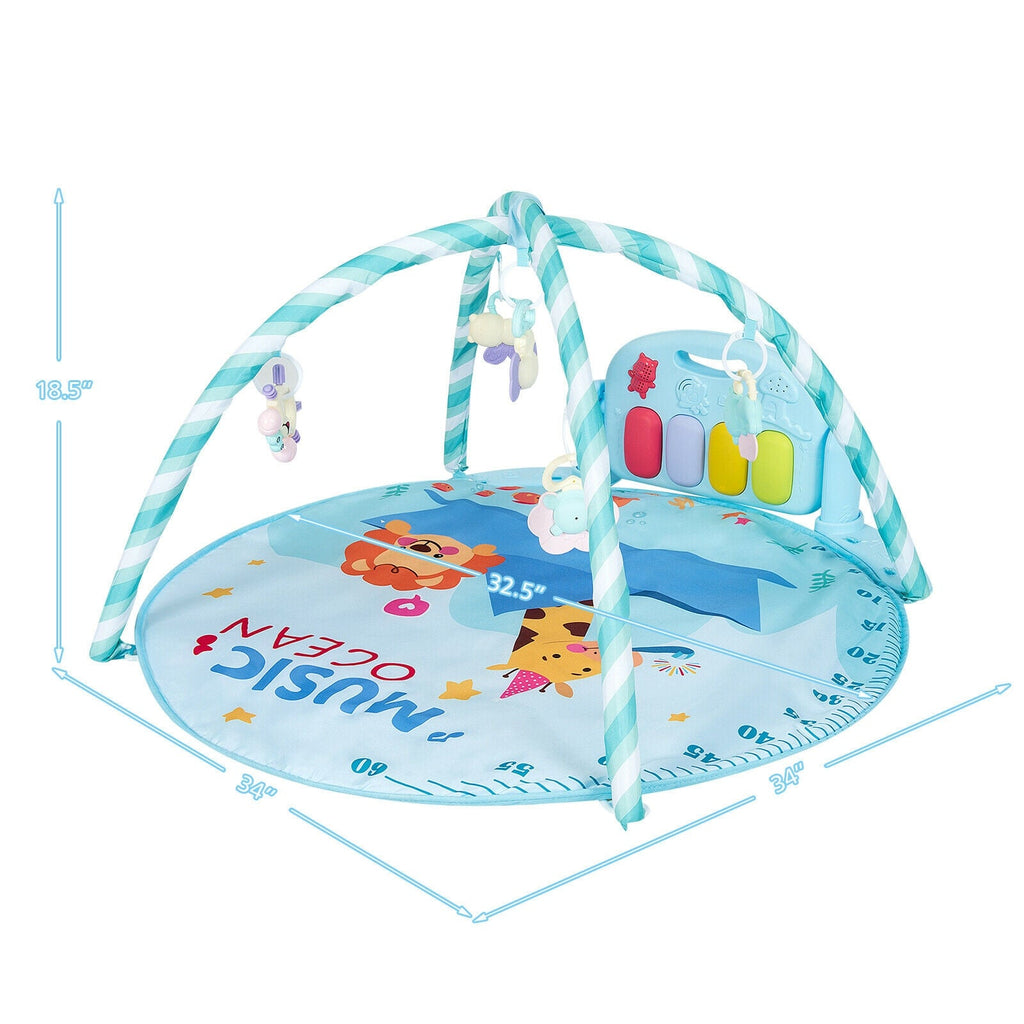Baby Activity Play Piano Gym Mat with 5 Hanging Sensory Toys