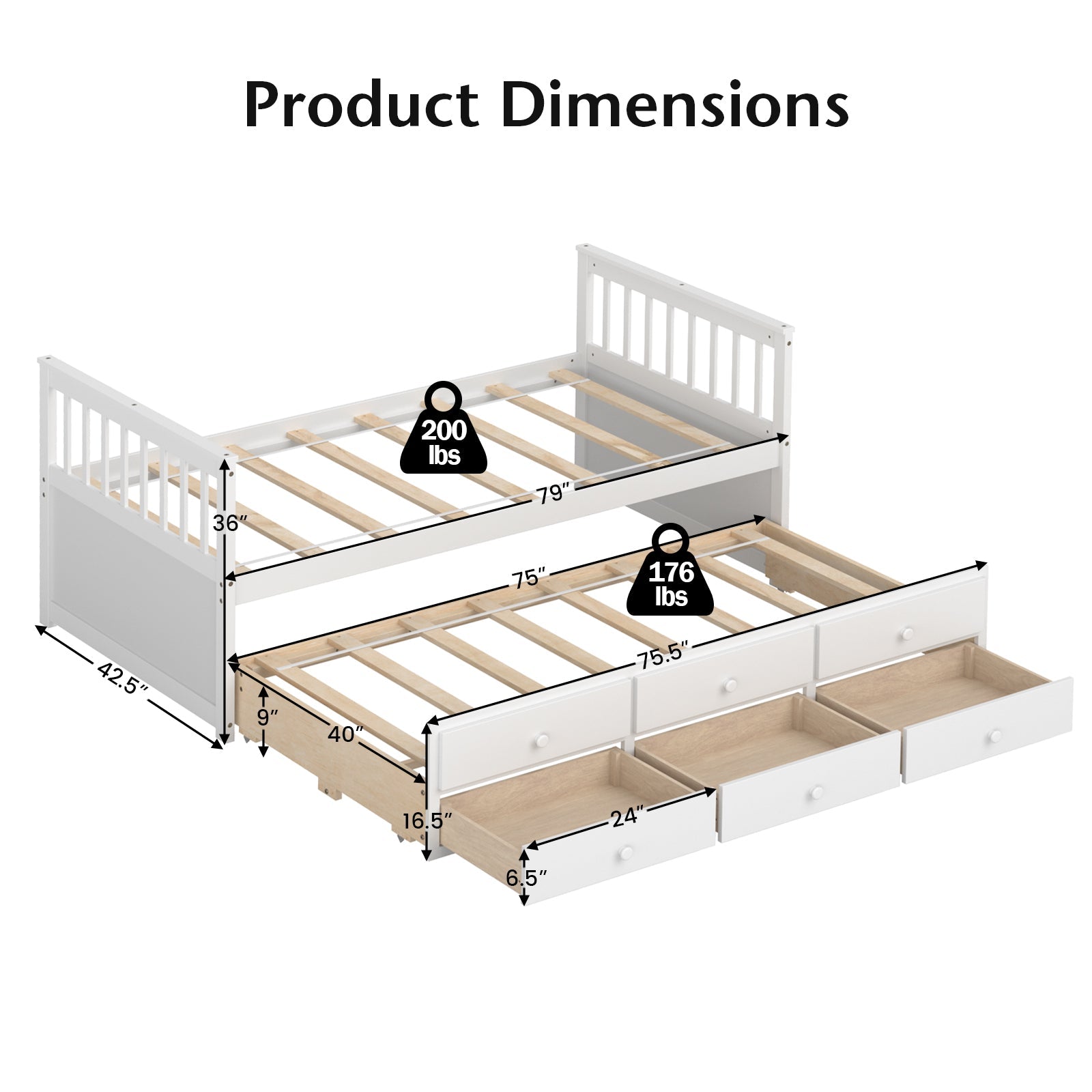 Twin Captain’s Bed with Trundle and 3 Storage Drawers
