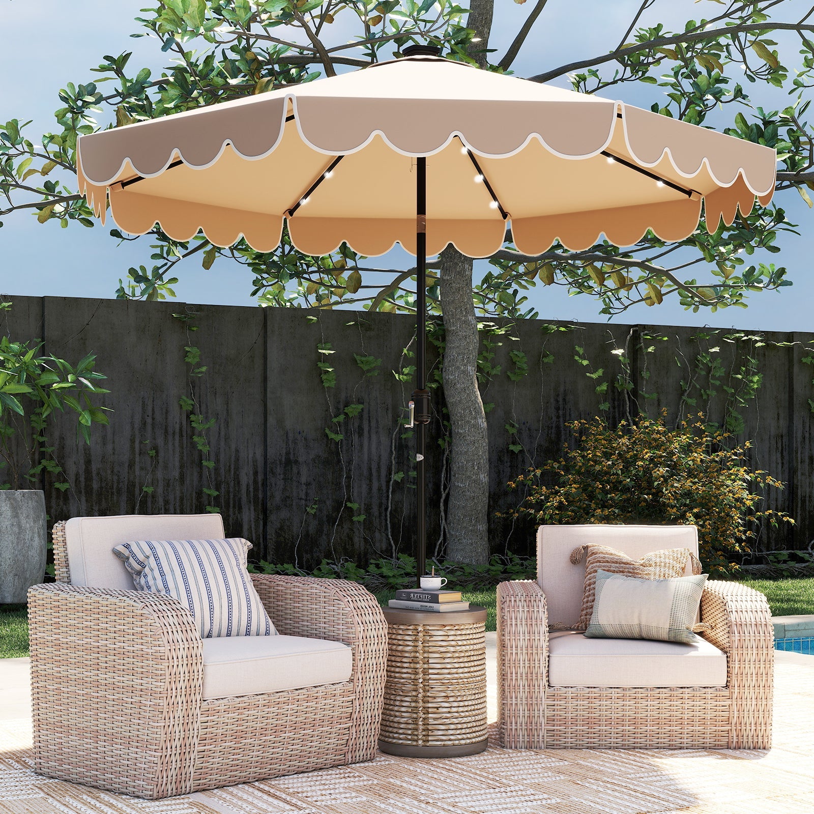 10 Feet Solar Patio Umbrella with 24 LED Lights