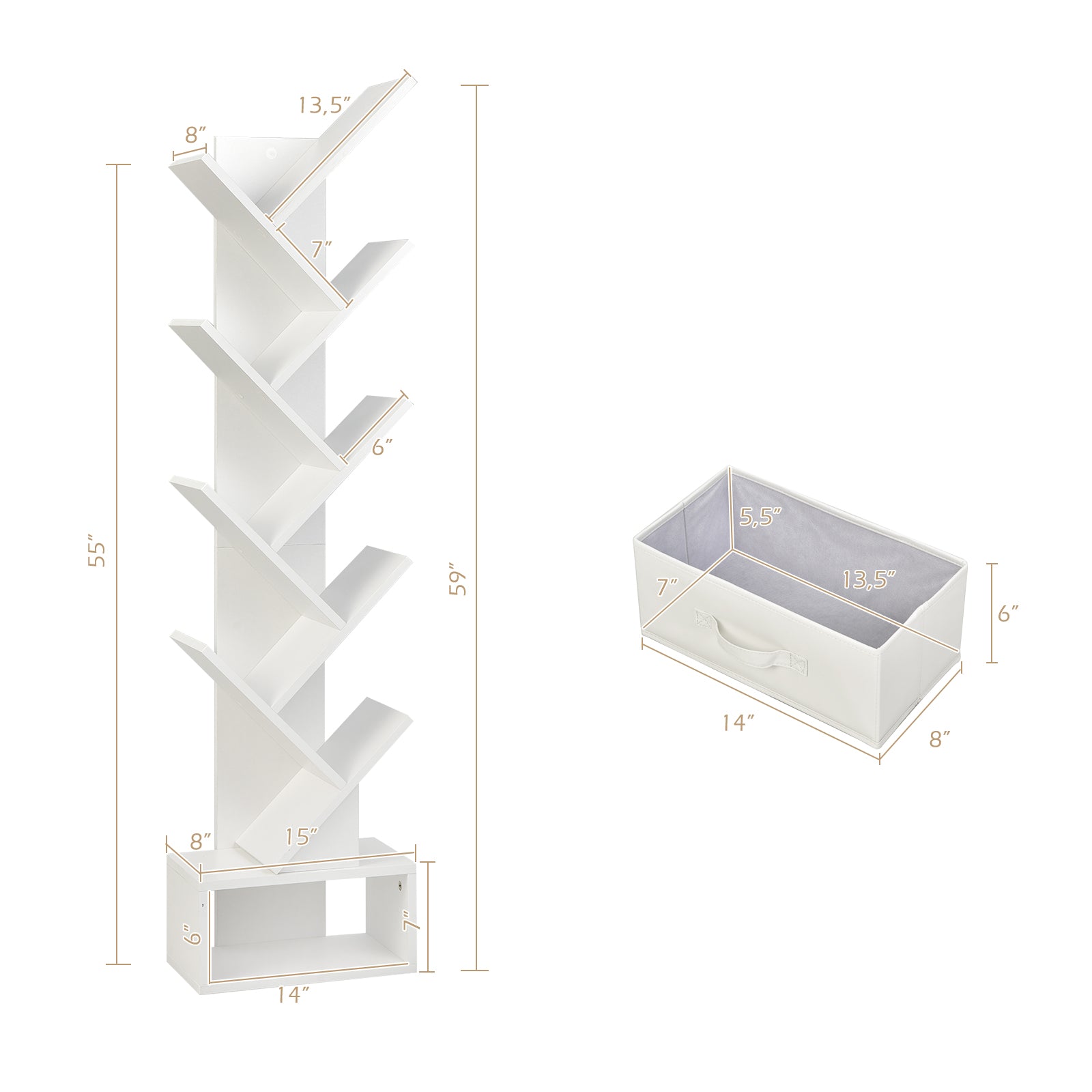 10-tier Tree Bookshelf with Drawer Free